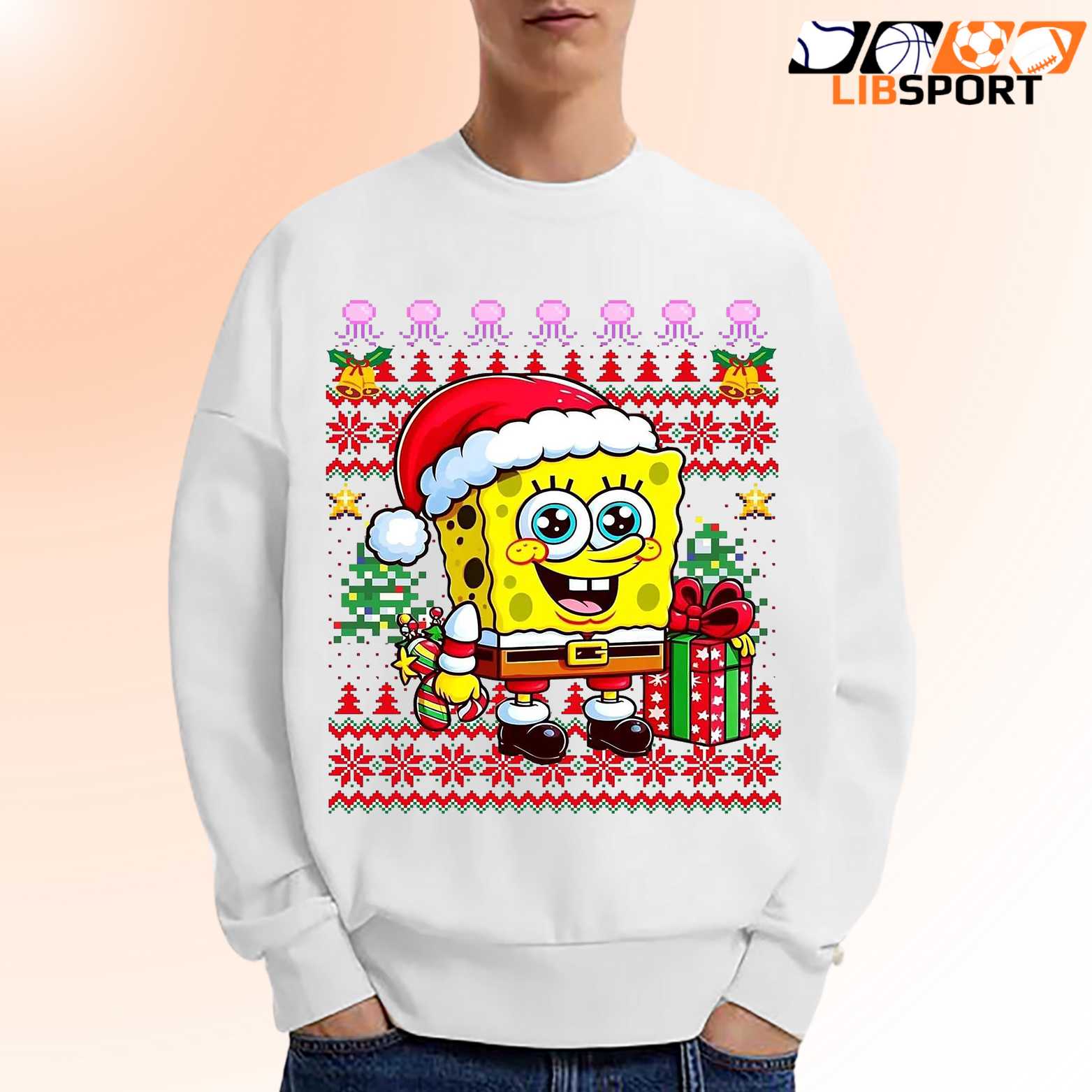 Funny Spongebob Santa Christmas T Shirt, Holiday Gift Idea, Unisex Tee